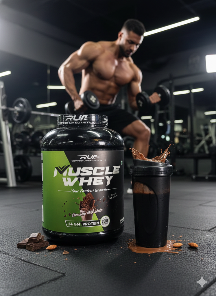 Run Ripped Up Nutrition Muscle Whey – Premium Whey Protein Blend with DigeZyme® (Chocolate Milk Shake Flavor)