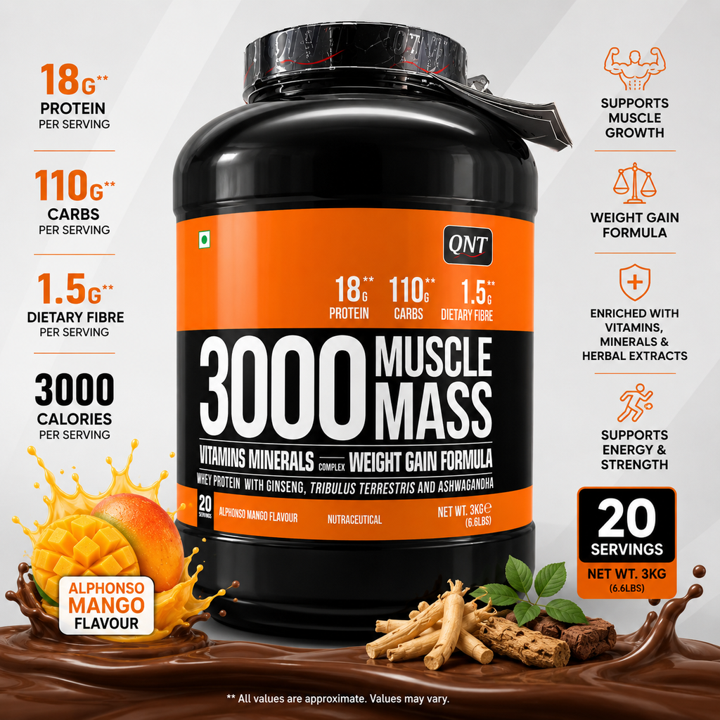 [MDN-QNT-3000-3KG] QNT 3000 Muscle Mass Weight Gainer - Alphonso Mango (3 kg)