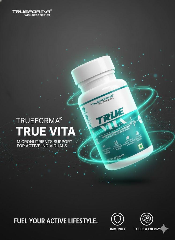 Trueforma True Vita – Daily Micronutrients Support for Active Individuals | Fortified with Digestive Enzymes & Vitamins | 30 Tablets (30 Servings)