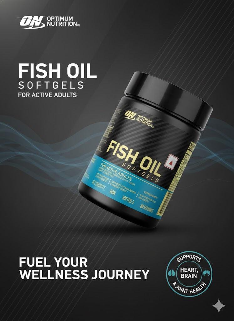 Optimum Nutrition (ON) Fish Oil Softgels – Heart, Brain & Joint Support for Active Adults | 300mg Omega-3 Fatty Acids | 60 Softgels (60 Servings)