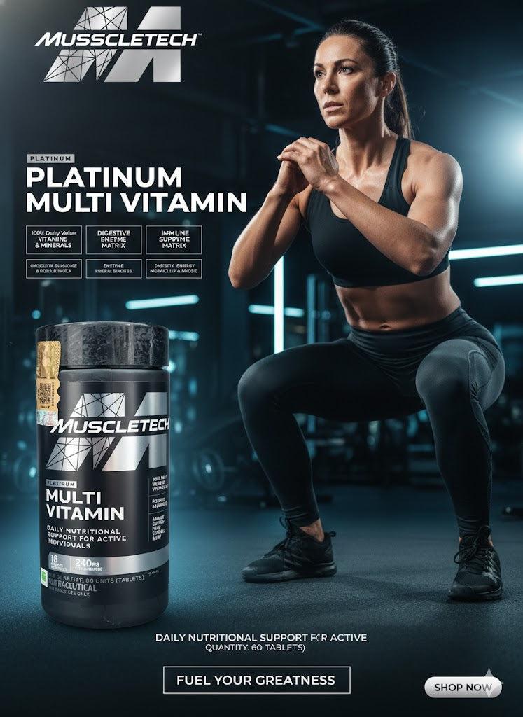MuscleTech Platinum Multi Vitamin – Daily Nutritional Support for Active Individuals | 18 Vitamins & Minerals | 240mg Herbal Matrix (60 Tablets)