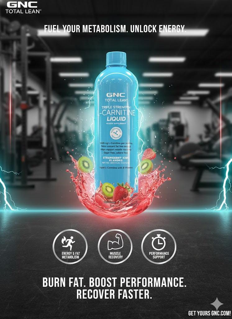 GNC Total Lean Triple Strength L-Carnitine Liquid – Strawberry Kiwi Flavor (450ml) - Fat Burner