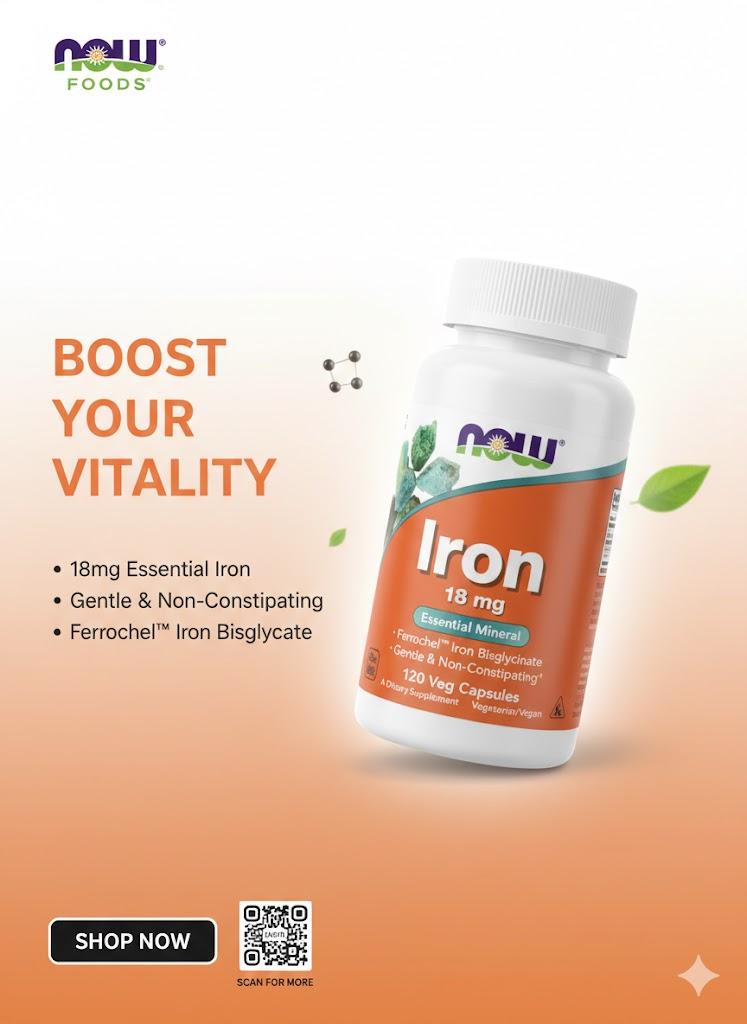 NOW Foods Iron 18 mg | Essential Mineral Supplement 120 Caps