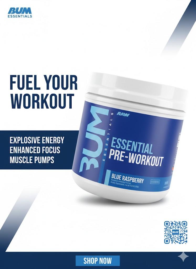 RAW Nutrition CBUM Series Essential Pre-Workout – 30 Servings (Blue Raspberry)
