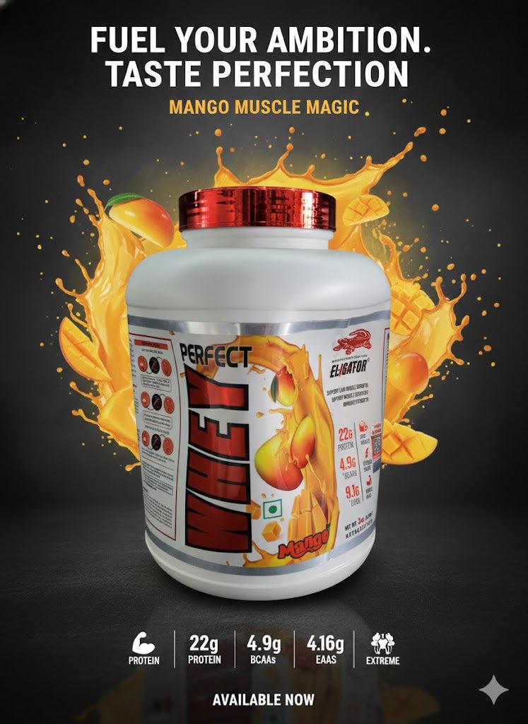 Eligator Perfect Whey - Muscle & Strength Builder - 2kg (4.4lb) - Mango Flavour