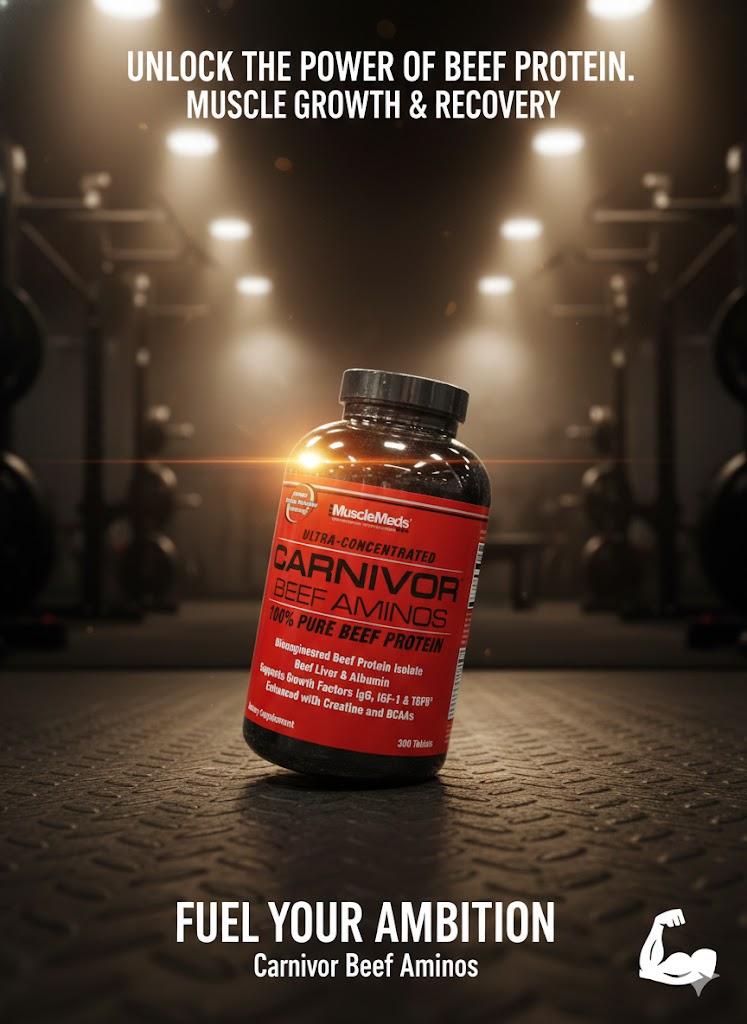MuscleMeds Carnivor Beef Aminos – Ultra-Concentrated 100% Pure Beef Protein Amino Acid Complex (300 Tablets)
