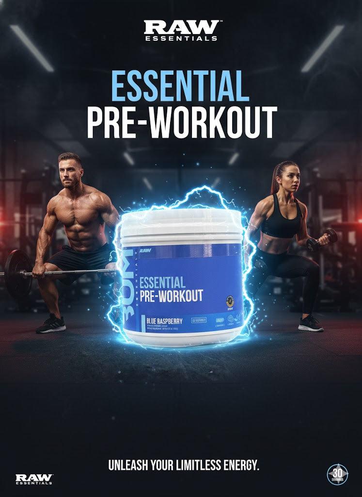 Raw Nutrition Essential Pre-Workout – Formulated & Tested by Chris Bumstead (Blue Raspberry Flavor)