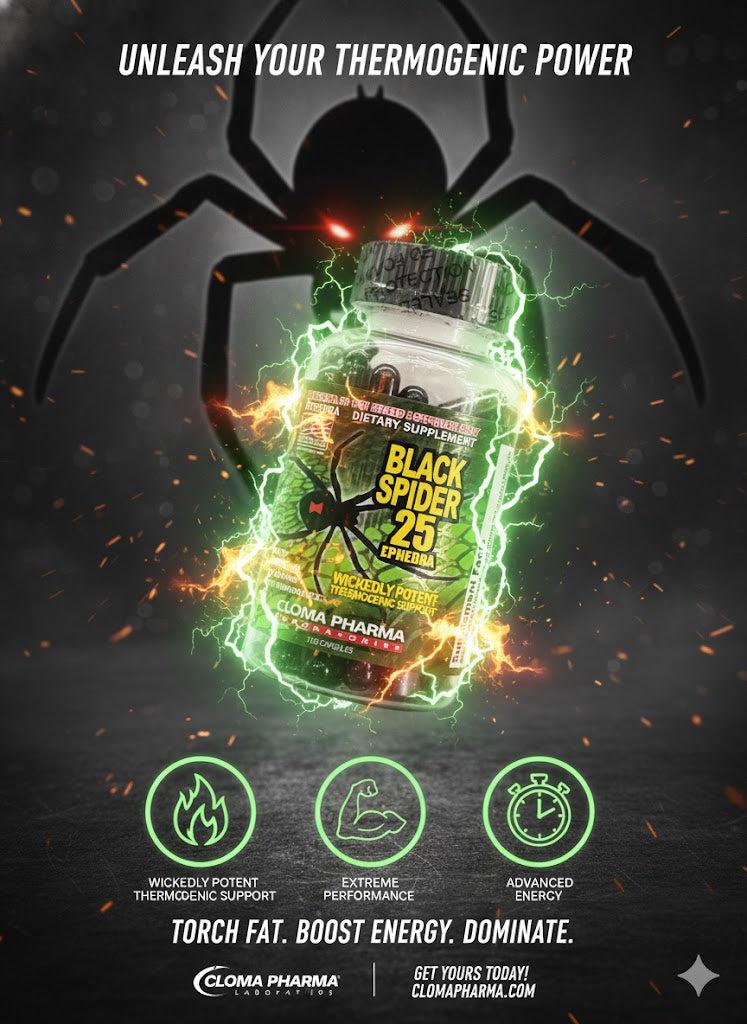 Cloma Pharma Black Spider 25 Ephedra – Wickedly Potent Thermogenic Support (100 Capsules) - Fat Burner